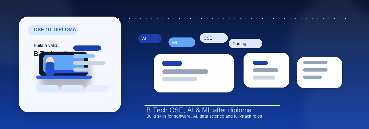 CSE diploma holder in Delhi NCR working on laptop with AI code, planning B.Tech Computer Science lateral entry admission 2026
